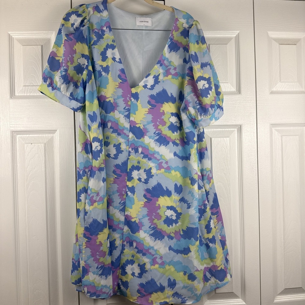 Adrienne Abstract Print Dress Womens Size Large Dolman Sleeve‎ Lined Colorful